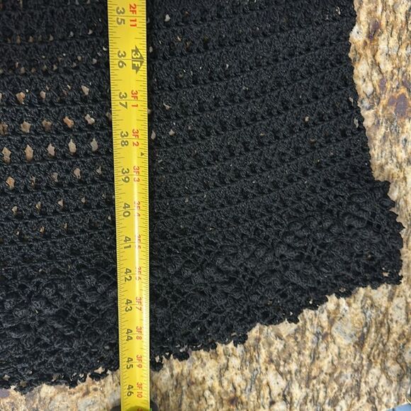 Black Open Knit Vintage Short Sleeve Scoop Neck Midi Dress Size L - Picture 7 of 7